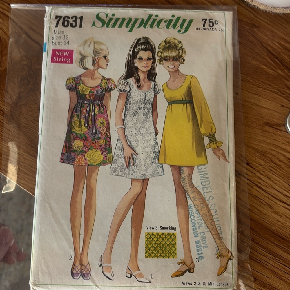 1968 Simplicity 7631 Dress Pattern